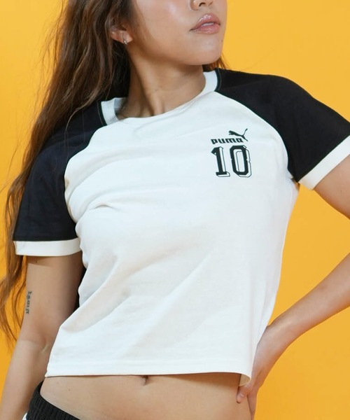 PUMA(プーマ)の「PUMA/プーマ 半袖 Tシャツ FUTURE.PUMA.ARCHIVE スリムショートTシャツ 636790(Tシャツ/カットソー・レディース・ホワイト/イエロー・M/L)」の1枚目の写真
