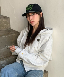 ダブルワッペンロゴフードジップアップライトグレー