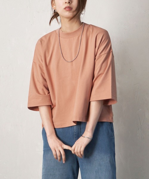 zootie(ズーティー)の「こなれリラックス 半袖ハイネックプルオーバー(Tシャツ/カットソー・レディース・ブラック/ダークグリーン/杢グレー/オフホワイト/オレンジ系/ミント/ネイビー/グレイッシュベージュ・M)」の8枚目の写真