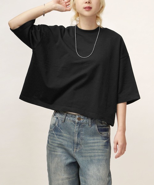 zootie(ズーティー)の「こなれリラックス 半袖ハイネックプルオーバー(Tシャツ/カットソー・レディース・ブラック/ダークグリーン/杢グレー/オフホワイト/オレンジ系/ミント/ネイビー/グレイッシュベージュ・M)」の2枚目の写真