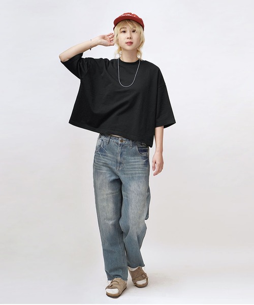 zootie(ズーティー)の「こなれリラックス 半袖ハイネックプルオーバー(Tシャツ/カットソー・レディース・ブラック/ダークグリーン/杢グレー/オフホワイト/オレンジ系/ミント/ネイビー/グレイッシュベージュ・M)」の13枚目の写真
