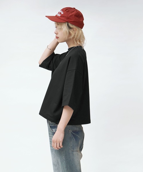 zootie(ズーティー)の「こなれリラックス 半袖ハイネックプルオーバー(Tシャツ/カットソー・レディース・ブラック/ダークグリーン/杢グレー/オフホワイト/オレンジ系/ミント/ネイビー/グレイッシュベージュ・M)」の14枚目の写真