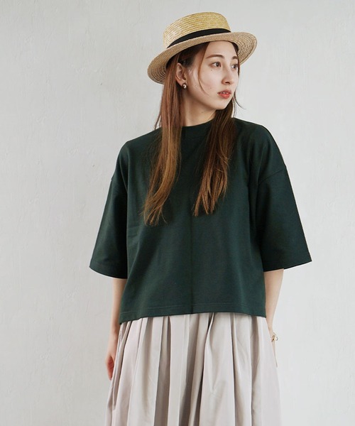 zootie(ズーティー)の「こなれリラックス 半袖ハイネックプルオーバー(Tシャツ/カットソー・レディース・ブラック/ダークグリーン/杢グレー/オフホワイト/オレンジ系/ミント/ネイビー/グレイッシュベージュ・M)」の15枚目の写真