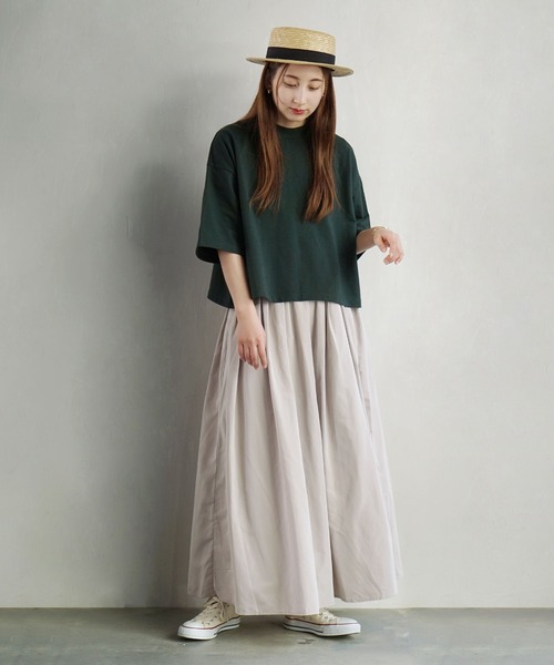 zootie(ズーティー)の「こなれリラックス 半袖ハイネックプルオーバー(Tシャツ/カットソー・レディース・ブラック/ダークグリーン/杢グレー/オフホワイト/オレンジ系/ミント/ネイビー/グレイッシュベージュ・M)」の16枚目の写真