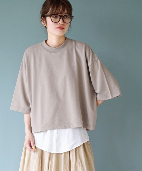 zootie(ズーティー)の「こなれリラックス 半袖ハイネックプルオーバー(Tシャツ/カットソー・レディース・ブラック/ダークグリーン/杢グレー/オフホワイト/オレンジ系/ミント/ネイビー/グレイッシュベージュ・M)」の18枚目の写真