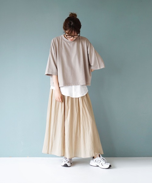 zootie(ズーティー)の「こなれリラックス 半袖ハイネックプルオーバー(Tシャツ/カットソー・レディース・ブラック/ダークグリーン/杢グレー/オフホワイト/オレンジ系/ミント/ネイビー/グレイッシュベージュ・M)」の19枚目の写真