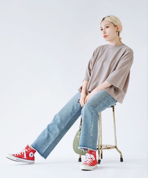 zootie(ズーティー)の「こなれリラックス 半袖ハイネックプルオーバー(Tシャツ/カットソー・レディース・ブラック/ダークグリーン/杢グレー/オフホワイト/オレンジ系/ミント/ネイビー/グレイッシュベージュ・M)」の20枚目の写真