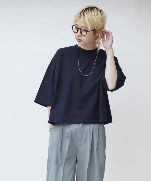 zootie(ズーティー)の「こなれリラックス 半袖ハイネックプルオーバー(Tシャツ/カットソー・レディース・ブラック/ダークグリーン/杢グレー/オフホワイト/オレンジ系/ミント/ネイビー/グレイッシュベージュ・M)」の21枚目の写真