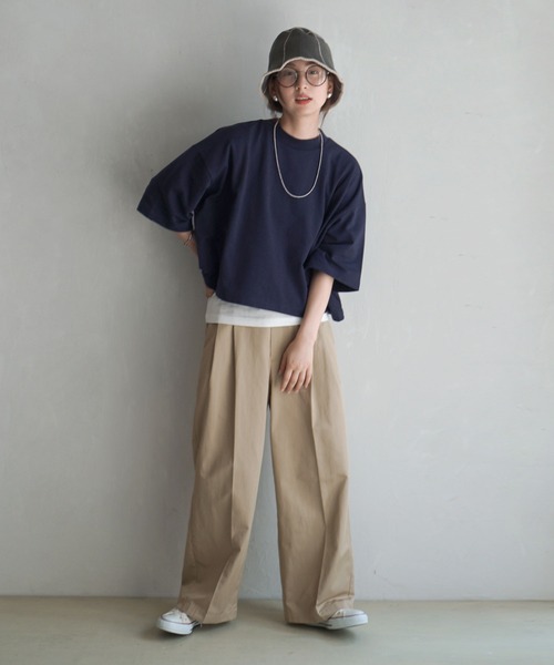 zootie(ズーティー)の「こなれリラックス 半袖ハイネックプルオーバー(Tシャツ/カットソー・レディース・ブラック/ダークグリーン/杢グレー/オフホワイト/オレンジ系/ミント/ネイビー/グレイッシュベージュ・M)」の22枚目の写真