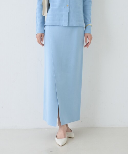Rouge vif Anna（ルージュヴィフアンナ）の「【セットアップ対応】ミラノリブニットスリットラップスカート（スカート・レディース・オフホワイト/サックスブルー/グリーン・38/36）」の9枚目の写真