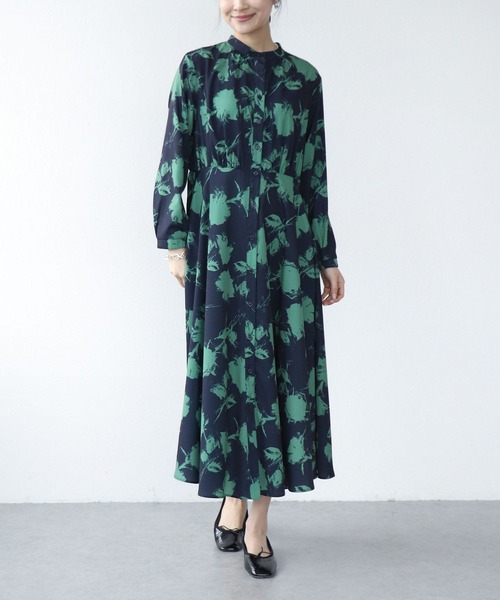 Jines（ジネス）の「単色プリント長袖ワンピース（ワンピース・レディース・グリーン/ベージュ/ネイビー・38）」の3枚目の写真