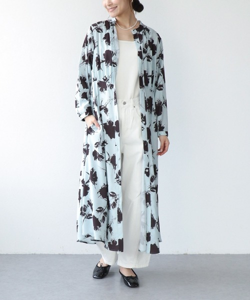 Jines（ジネス）の「単色プリント長袖ワンピース（ワンピース・レディース・グリーン/ベージュ/ネイビー・38）」の2枚目の写真