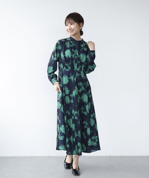 Jines（ジネス）の「単色プリント長袖ワンピース（ワンピース・レディース・グリーン/ベージュ/ネイビー・38）」の17枚目の写真