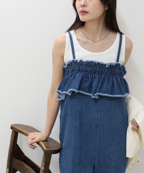 fredy emue(フレディエミュ)の「ランダムテレコタンクトップ(タンクトップ・レディース・オフホワイト/ブラック/グレイッシュベージュ/ライトグリーン/ブラウン・38)」の6枚目の写真