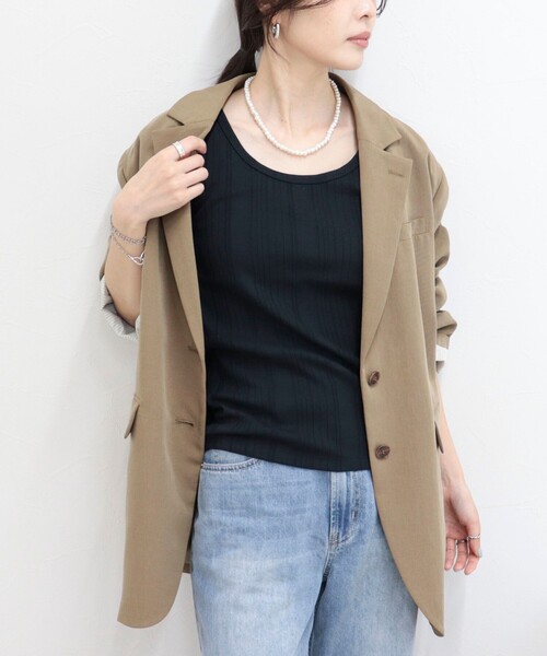 fredy emue(フレディエミュ)の「ランダムテレコタンクトップ(タンクトップ・レディース・オフホワイト/ブラック/グレイッシュベージュ/ライトグリーン/ブラウン・38)」の10枚目の写真