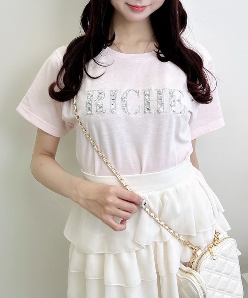INGNI（イング）の「パールビジューロゴTシャツ（Tシャツ/カットソー・レディース・オフホワイト/サックスブルー/ライトピンク/ブラック・M）」の4枚目の写真