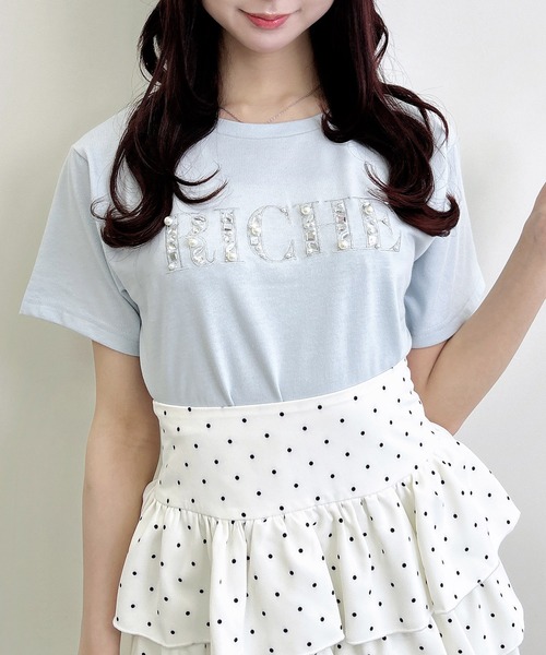 INGNI（イング）の「パールビジューロゴTシャツ（Tシャツ/カットソー・レディース・オフホワイト/サックスブルー/ライトピンク/ブラック・M）」の3枚目の写真