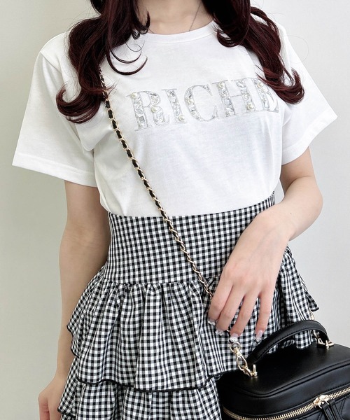 INGNI（イング）の「パールビジューロゴTシャツ（Tシャツ/カットソー・レディース・オフホワイト/サックスブルー/ライトピンク/ブラック・M）」の7枚目の写真