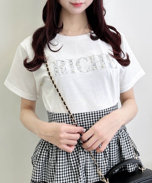 INGNI（イング）の「パールビジューロゴTシャツ（Tシャツ/カットソー・レディース・オフホワイト/サックスブルー/ライトピンク/ブラック・M）」の9枚目の写真
