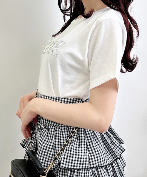 INGNI（イング）の「パールビジューロゴTシャツ（Tシャツ/カットソー・レディース・オフホワイト/サックスブルー/ライトピンク/ブラック・M）」の10枚目の写真