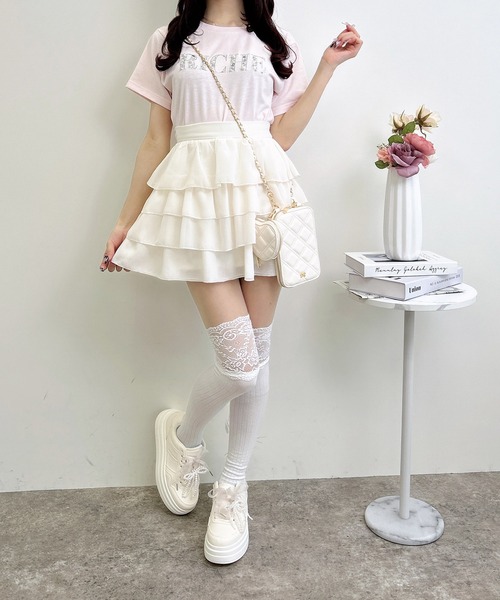 INGNI（イング）の「パールビジューロゴTシャツ（Tシャツ/カットソー・レディース・オフホワイト/サックスブルー/ライトピンク/ブラック・M）」の5枚目の写真