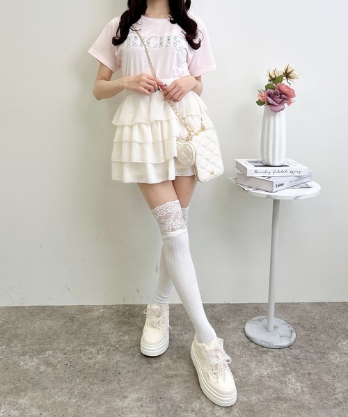 INGNI（イング）の「パールビジューロゴTシャツ（Tシャツ/カットソー・レディース・オフホワイト/サックスブルー/ライトピンク/ブラック・M）」の6枚目の写真