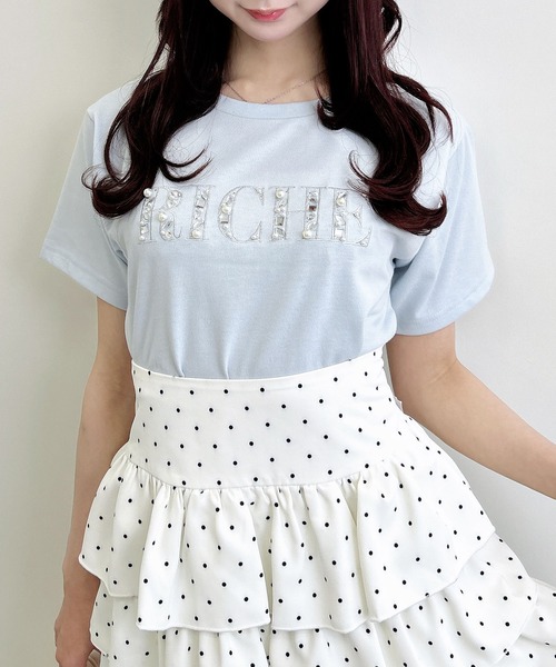 INGNI（イング）の「パールビジューロゴTシャツ（Tシャツ/カットソー・レディース・オフホワイト/サックスブルー/ライトピンク/ブラック・M）」の22枚目の写真