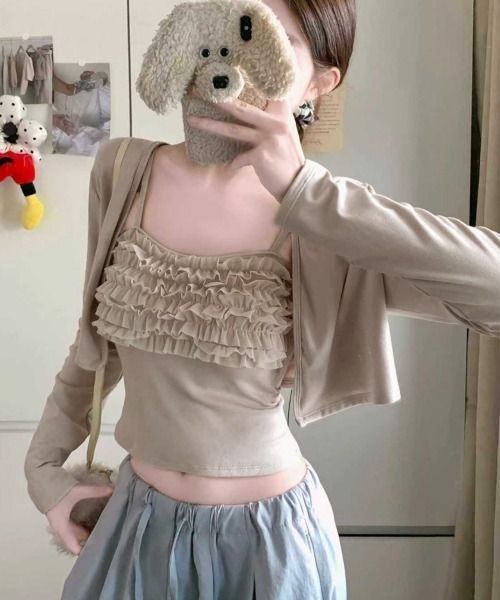 Miniministore(ミニミニストア)の「キャミソールカーディガンアンサンブル春夏(アンサンブル・レディース・ブラック/アイボリー/グレイッシュベージュ/ワインレッド/ホワイト/ブラウン・FREE)」の5枚目の写真