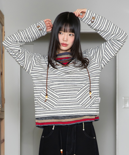 RuNaKi'Hu'(ルナキフ)の「WXT084 ナミストライプVネックロングスリーブ(グレー)(Tシャツ/カットソー・レディース・その他・1/2)」の3枚目の写真
