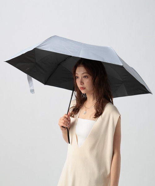 BAYFLOW(ベイフロー)の「【Water front】クイックシャット自動開閉UVブロック晴雨兼用折傘55cm(折りたたみ傘・レディース・ライトグレー/ホワイト/ブラック・0)」の1枚目の写真