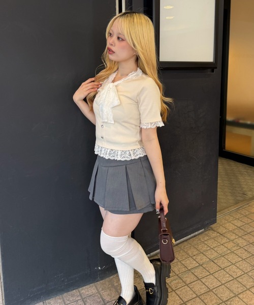 Another Branch olive des olive（アナザーブランチオリーブデオリーブ）の「【ガーリー好きにオススメ】レースリボン付テレコプルオーバー（Tシャツ/カットソー・レディース・アイボリー/ブラック/サックスブルー・FREE）」の8枚目の写真