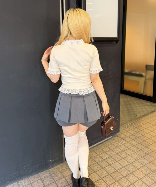 Another Branch olive des olive（アナザーブランチオリーブデオリーブ）の「【ガーリー好きにオススメ】レースリボン付テレコプルオーバー（Tシャツ/カットソー・レディース・アイボリー/ブラック/サックスブルー・FREE）」の6枚目の写真