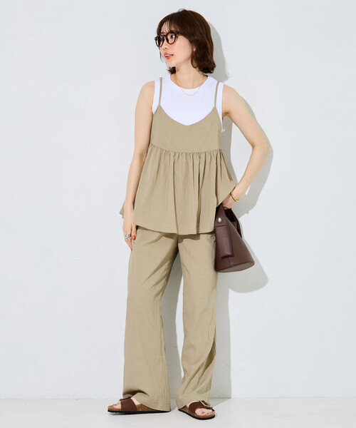 FREAK'S STORE（フリークスストア）の「限定展開　ナイロン ワッシャー キャミ パンツ セットアップ（つなぎ/オールインワン・レディース・ブラック/ブルーグリーン/ベージュ/オレンジ/ネイビー/ブラウン・SMALL/MEDIUM）」の3枚目の写真