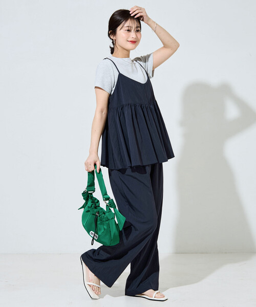 IENA グログランキャミ　パンツセットアップ ブラック 限定展開 ナイロン ワッシャー キャミ パンツ セットアップ（つなぎ