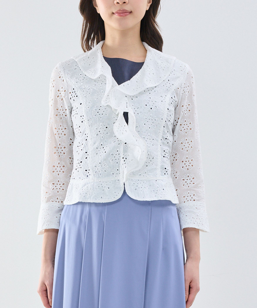 NARACAMICIE（ナラカミーチェ）の「【NARACAMICIE】アイレットレース七分袖ジャケット（テーラードジャケット・レディース・ホワイト・M）」の2枚目の写真