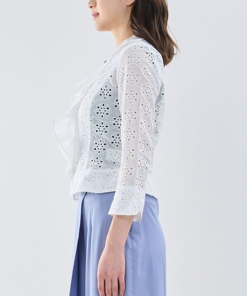 NARACAMICIE（ナラカミーチェ）の「【NARACAMICIE】アイレットレース七分袖ジャケット（テーラードジャケット・レディース・ホワイト・M）」の3枚目の写真