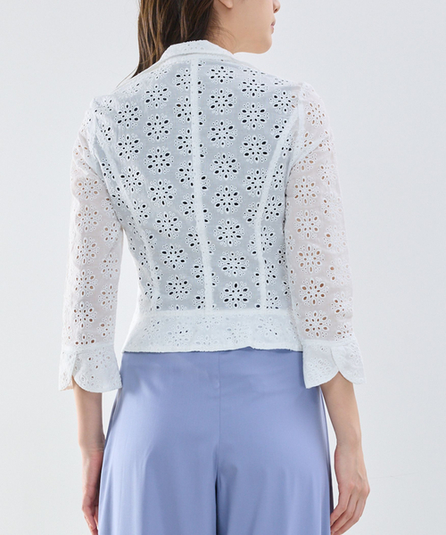 NARACAMICIE（ナラカミーチェ）の「【NARACAMICIE】アイレットレース七分袖ジャケット（テーラードジャケット・レディース・ホワイト・M）」の4枚目の写真