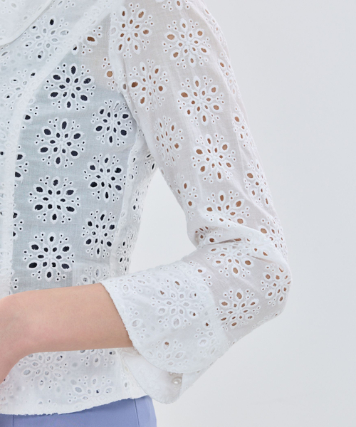 NARACAMICIE（ナラカミーチェ）の「【NARACAMICIE】アイレットレース七分袖ジャケット（テーラードジャケット・レディース・ホワイト・M）」の8枚目の写真