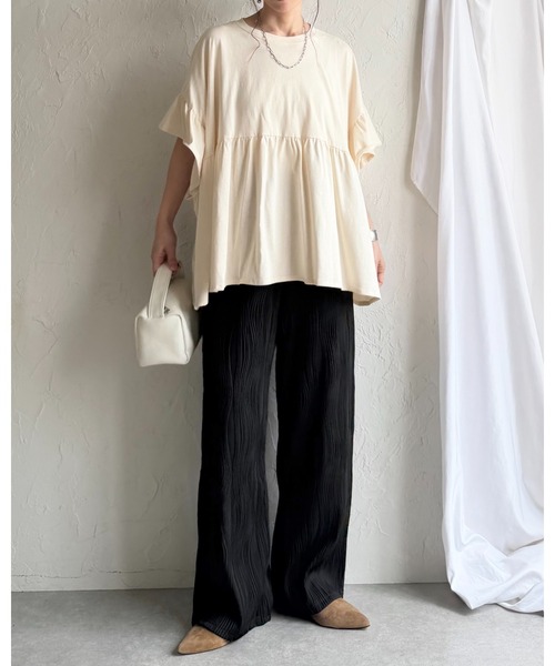 She's Closet(シーズクローゼット)の「ウェーブ波柄 ピンタック ワイドストレート ロング プリーツパンツ(その他パンツ・レディース・ブラック/アイボリー/ブラウン・FREE)」の4枚目の写真