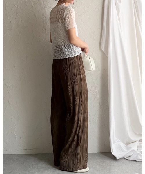 She's Closet(シーズクローゼット)の「ウェーブ波柄 ピンタック ワイドストレート ロング プリーツパンツ(その他パンツ・レディース・ブラック/アイボリー/ブラウン・FREE)」の10枚目の写真