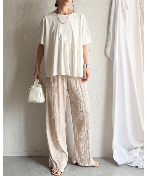 She's Closet(シーズクローゼット)の「ウェーブ波柄 ピンタック ワイドストレート ロング プリーツパンツ(その他パンツ・レディース・ブラック/アイボリー/ブラウン・FREE)」の12枚目の写真