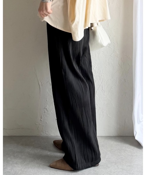 She's Closet(シーズクローゼット)の「ウェーブ波柄 ピンタック ワイドストレート ロング プリーツパンツ(その他パンツ・レディース・ブラック/アイボリー/ブラウン・FREE)」の15枚目の写真