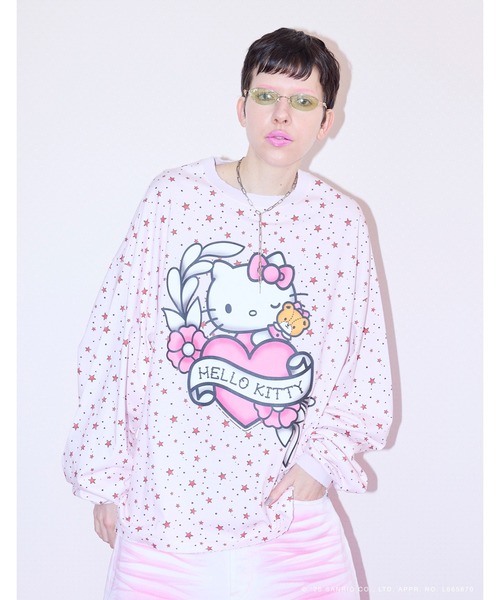 Little sunny bite（リトルサニーバイト）の「【8】【it】【Little sunny bite】hello kitty x little sunny bite star print long tee（Tシャツ/カットソー・レディース・ピンク/ホワイト/ブラック・MEDIUM/SMALL）」の2枚目の写真