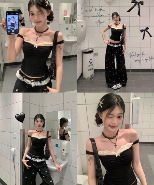 Ritzy(リッツィー)の「レース切替 オフショルダーキャミソール(Tシャツ/カットソー・レディース・ブラック・M)」の7枚目の写真