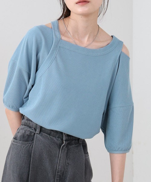 Bab(バブ)の「アシメコクーンスリーブカットソー(Tシャツ/カットソー・レディース・ブラック/ブルー/オフホワイト・FREE)」の3枚目の写真