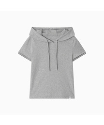 HOODED LAYERED CAP SLEEVE T-SHIRT, MELANGE