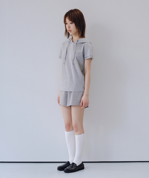 OHESHIO(オヘシオ)の「HOODED LAYERED CAP SLEEVE T-SHIRT, MELANGE(パーカー・レディース・その他・FREE)」の4枚目の写真