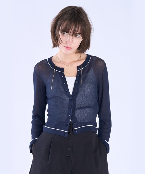 To b. by agnes b.（トゥービーバイアニエスベー）の「シアー リブ 長袖 ニット カーディガン（カーディガン/ボレロ・レディース・ネイビー・FREE）」の3枚目の写真