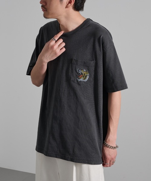 HOUSTON(ヒューストン)の「【HOUSTON】PIGMENT U.S.COTTON PRINT TEE(TIGER) 22395(Tシャツ/カットソー・メンズ・ナチュラル/ブラック・L/M)」の12枚目の写真