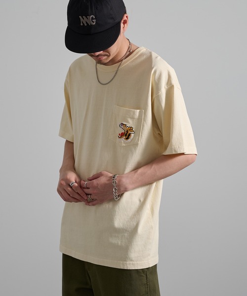 HOUSTON(ヒューストン)の「【HOUSTON】PIGMENT U.S.COTTON PRINT TEE(TIGER) 22395(Tシャツ/カットソー・メンズ・ナチュラル/ブラック・L/M)」の6枚目の写真